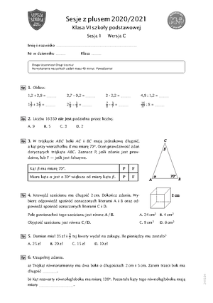 Sprawdzian - Matematyka klasa 5 NOWA ERA - Grupa A Klasa Liczba punktów Klasa 5 Matematyka Nowa Era