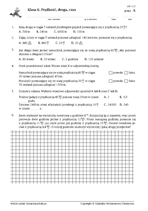 Sprawdzian - Matematyka Nowa era klasa 6 - Klasa 6. Liczby na co dzień Nowa Era Matematyka Klasa 6
