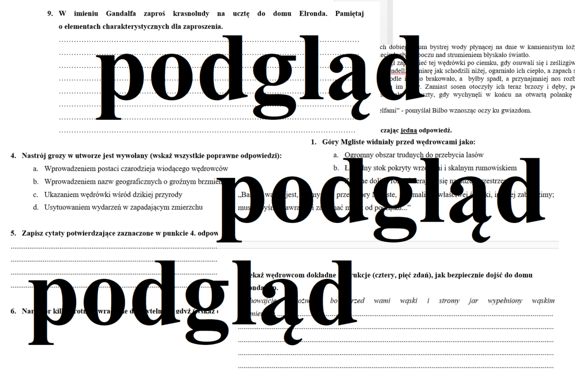 SPRAWDZIAN PRACA KLASOWA Hobbit • Złoty nauczyciel Praca Klasowa