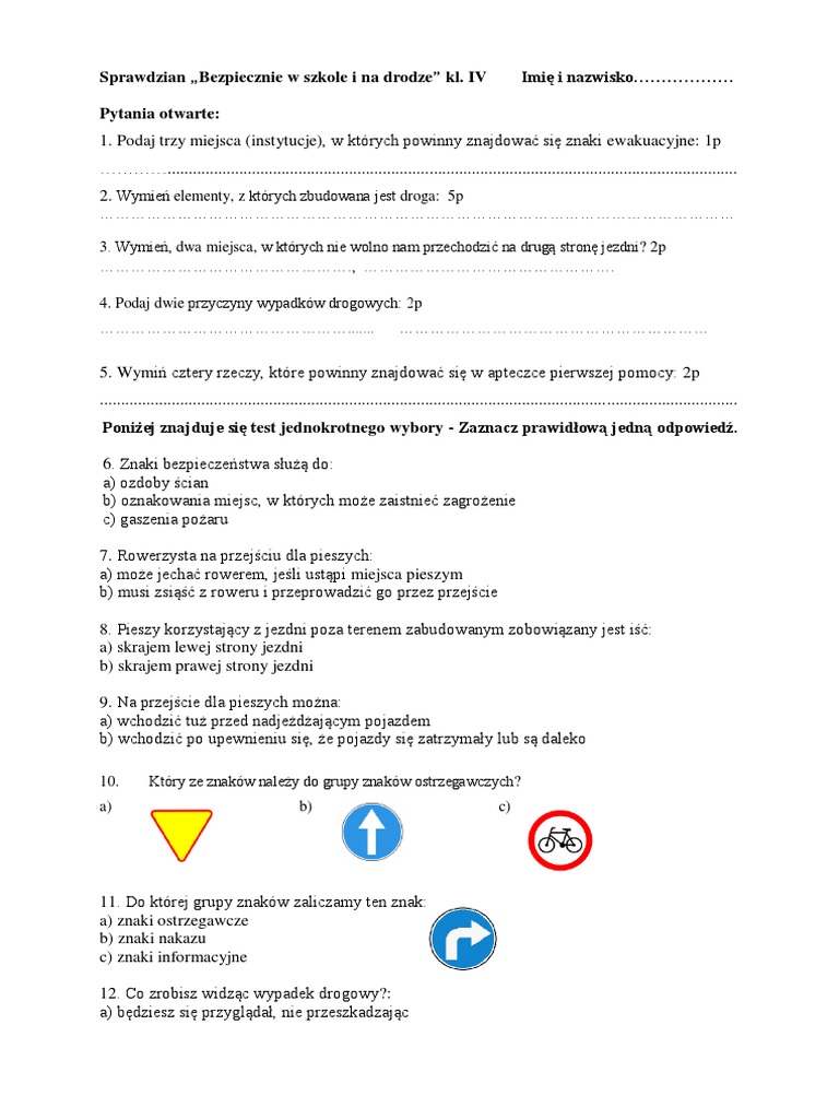 Sprawdzian Technika Klasa 4