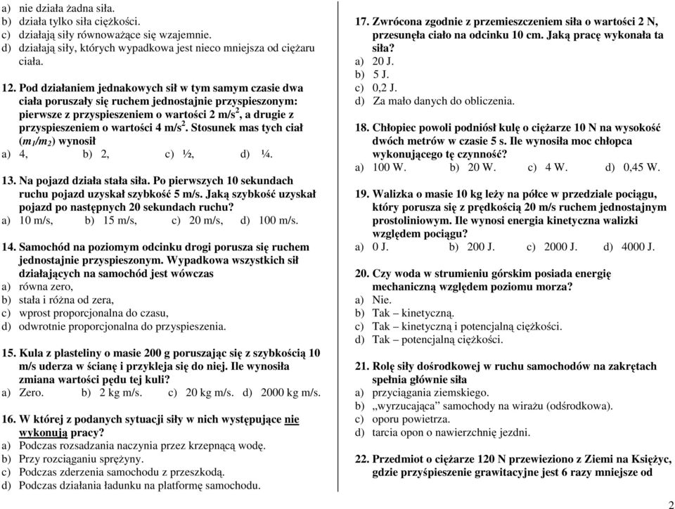 Sprawdzian Fizyka Klasa 8