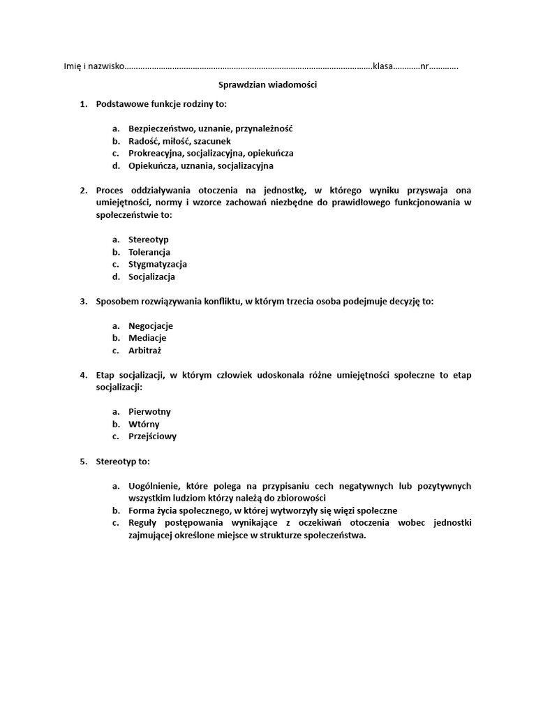 Sprawdzian Wos Dział 1 | PDF Test Z Wosu Klasa 8 Dzial 2