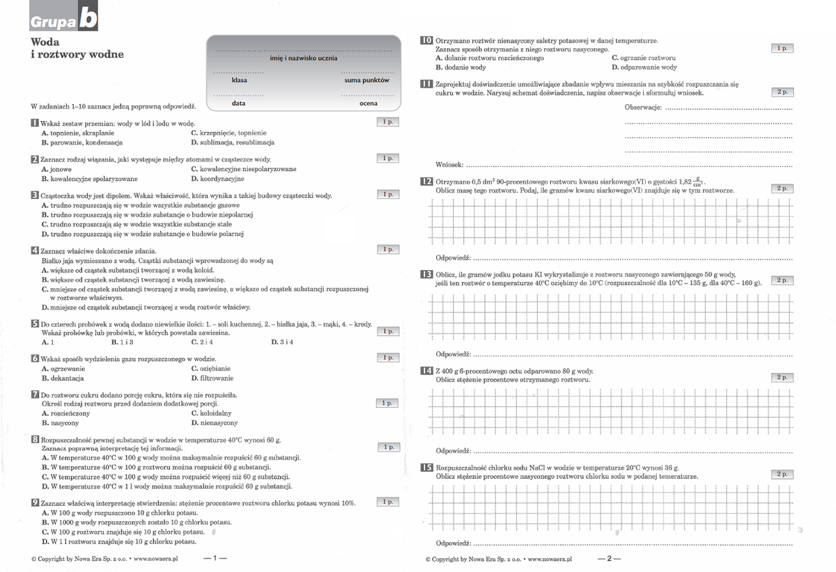 Sprawdzian Z Chemii Klasa 7 Skadniki Powietrza I Rodzaje Przemian Jakim Sprawdzian Z Chemii Klasa 7 Dział 1 Nowa Era Pdf