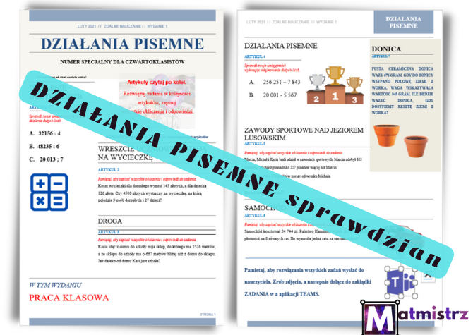 Dzialania Pisemne Klasa 4 Sprawdzian