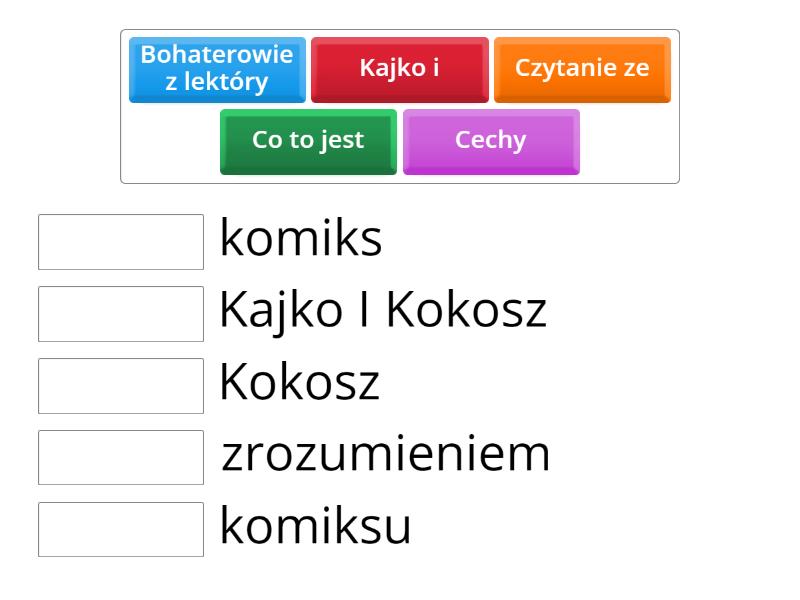 Sprawdzian z działu Kajko i Kokosz - Połącz w pary Kajko I Kokosz Sprawdzian Wsip