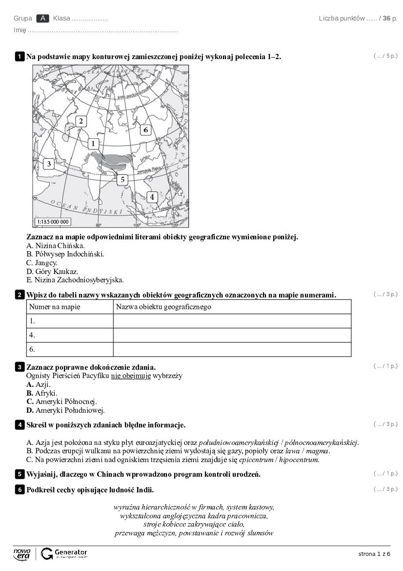 Klasa 8 Geografia Azja Test