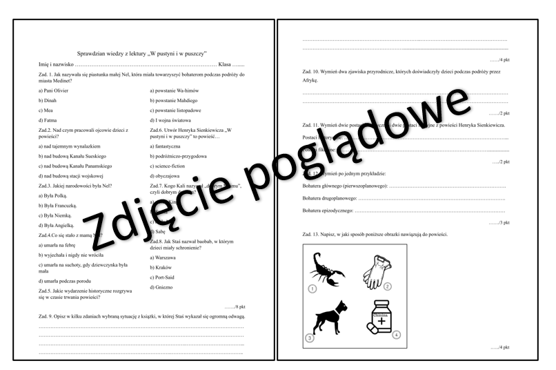 Sprawdzian Z Lektury W Pustyni Iw Puszczy Klasa 6