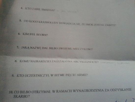 Hobbit Sprawdzian Pytania I Odpowiedzi