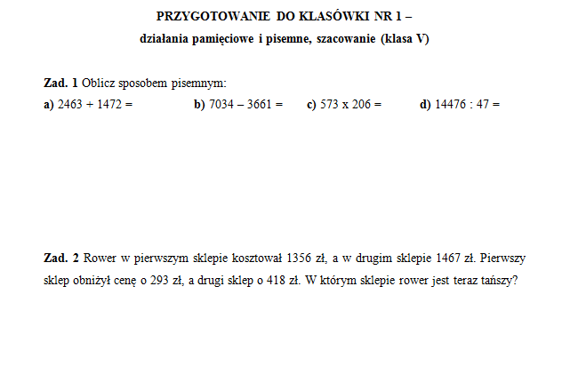 Sprawdzian Z Matematyki Działania Pisemne Klasa 4 - Mądry Matematyka Sprawdzian Klasa 5 Działania Pisemne