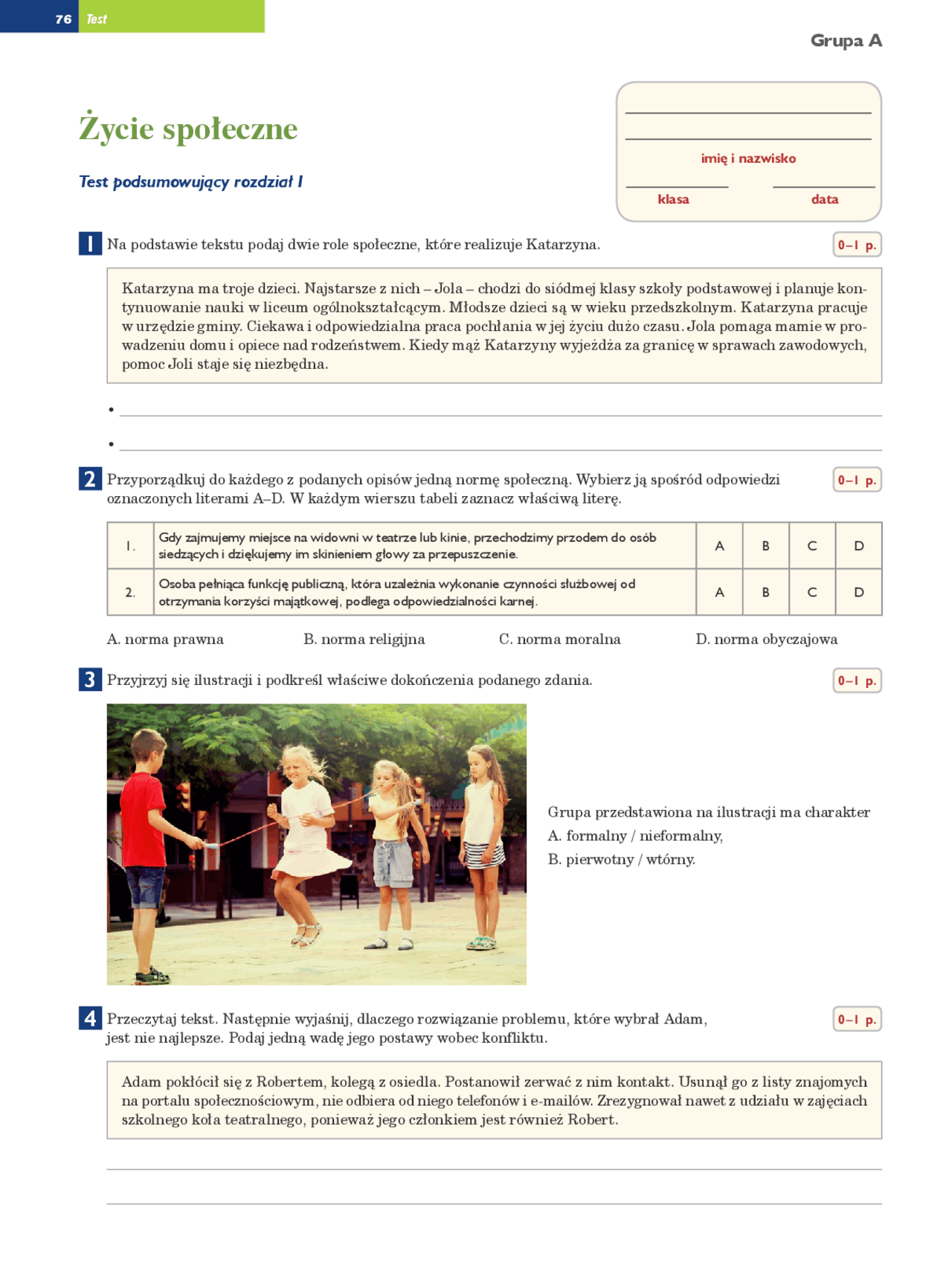 Sprawdzian z wosu rozdział 1 | Opracowania Wiedza o społeczeństwie Test Z Wosu Klasa 8 Dzial 1