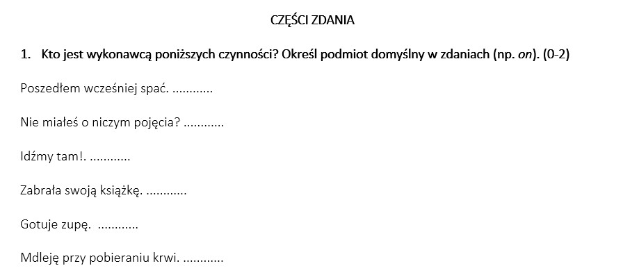 Sprawdzian Z Czesci Zdania