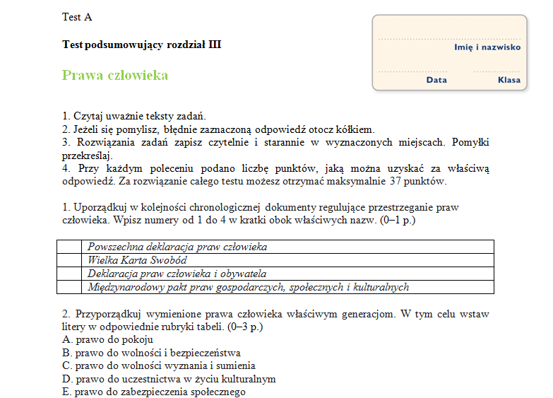 Sprawdzian Wos Czlowiek I Spoleczenstwo Nowa Era Liceum