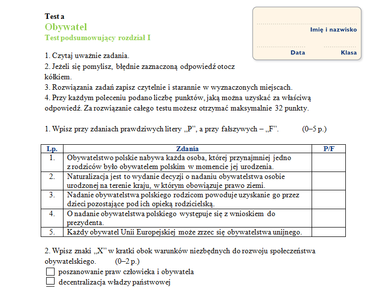 sprawdziany podstawówka gimnazjum liceum Sprawdziany Wos Dziś I Jutro 2