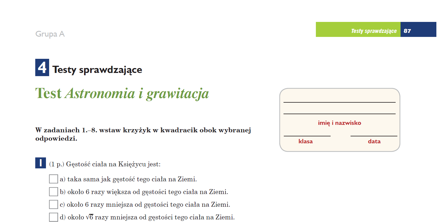 Odkryć Fizykę Astronomia I Grawitacja Sprawdzian