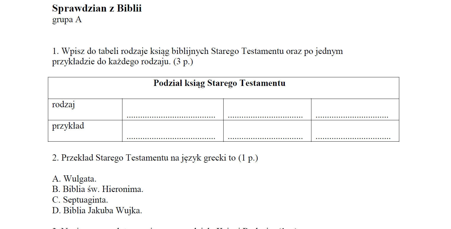 Sprawdzian Z Biblii Polski 1 Liceum