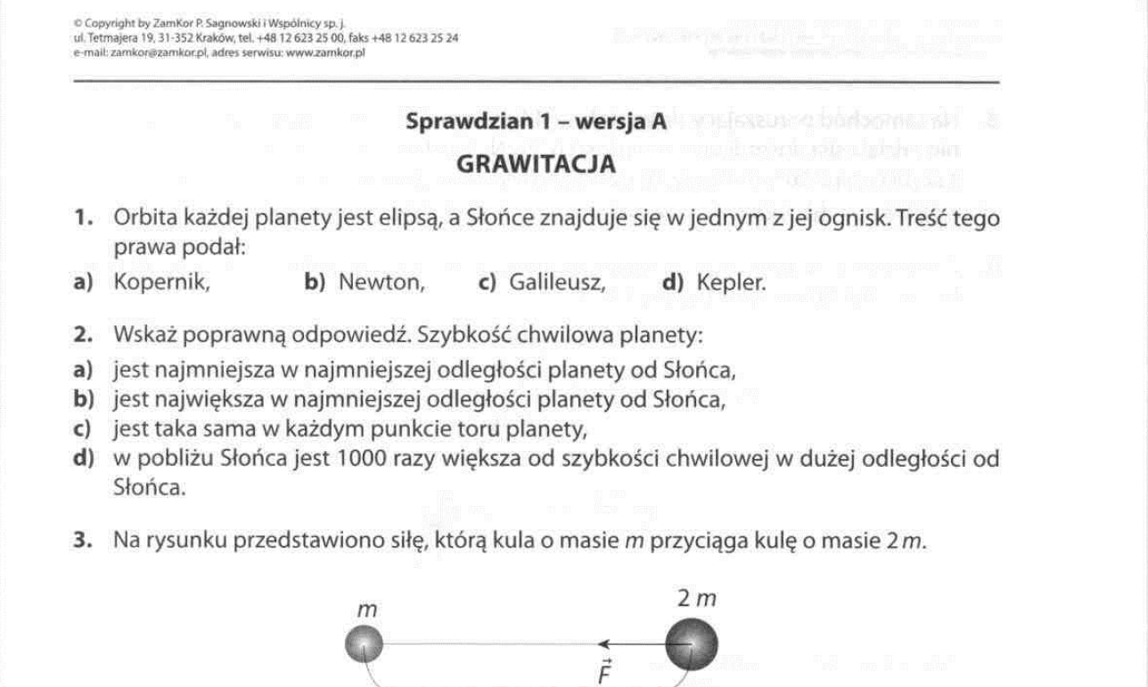 Sprawdzian Z Fizyki Kl 2 Gimnazjum