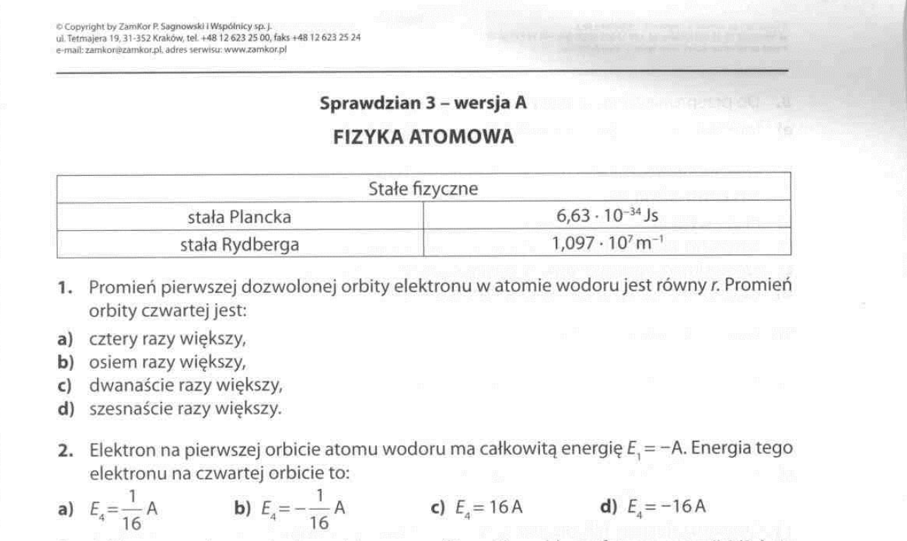 sprawdziany podstawówka gimnazjum liceum: Świat fizyki [ZamKor Sprawdzian Z Fizyki Kl 2 Gimnazjum