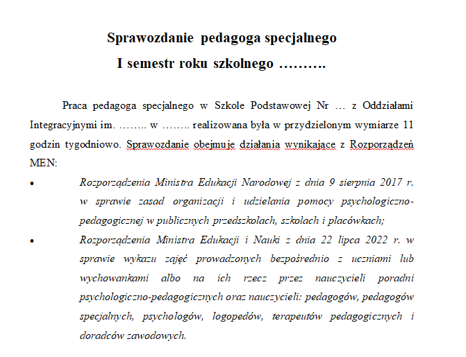 Sprawozdanie pedagoga specjalnego • Złoty nauczyciel Sprawozdanie Z Pracy Pedagoga Specjalnego W Przedszkolu Wzor