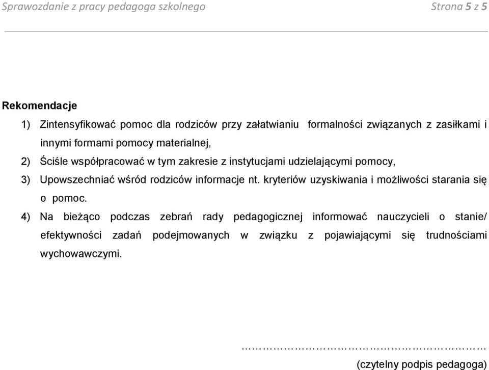 Sprawozdanie Z Pracy Pedagoga Szkolnego Pdf