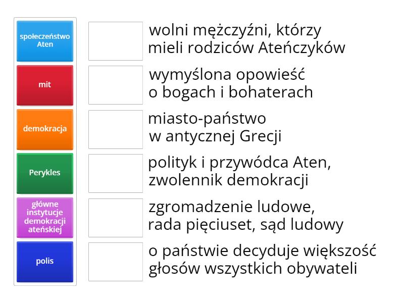 starożytna Grecja klasa 5 - Połącz w pary Sprawdzian Klasa 5 Historia Dzial 2 Starozytna Grecja