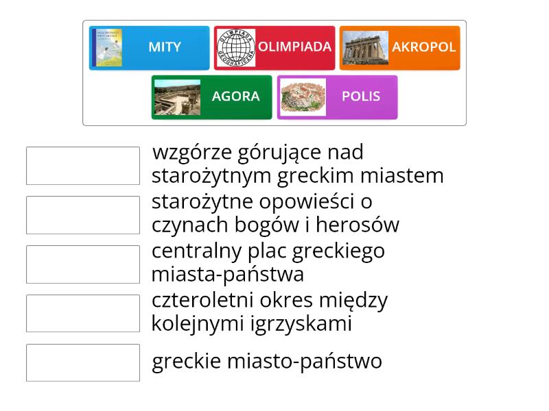 Starożytna Grecja klasa 5 - Połącz w pary Starozytna Grecja Sprawdzian Klasa 5