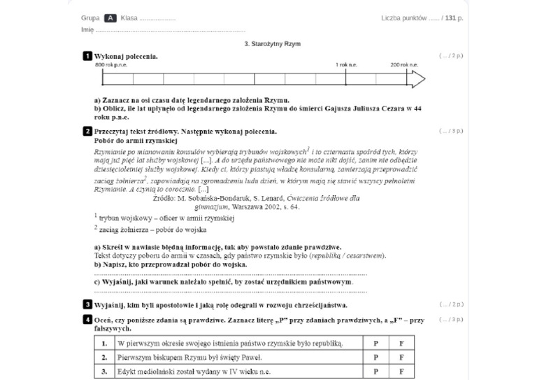 Starozytny Rzym 1 | PDF Quizy Starozytny Rzym Klasa 5