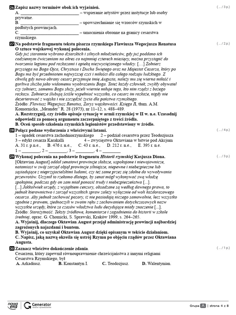 "Starożytny Rzym" Sprawdzian | PDF Starozytny Rzym Klasa 5 Pdf