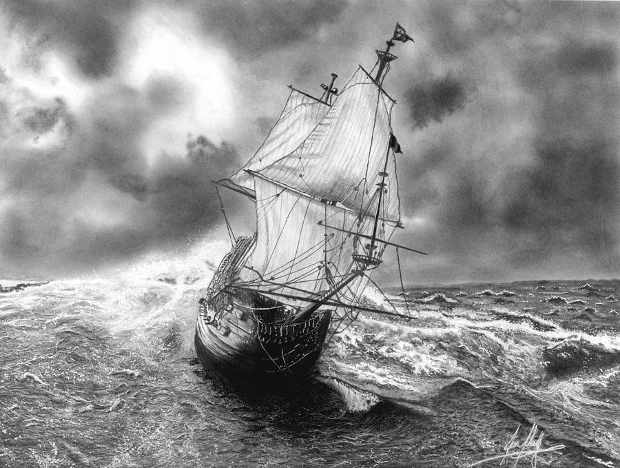 Stormy Sea Sail Ship Drawing by James Schultz | Pixels Ship On The Sea Drawing