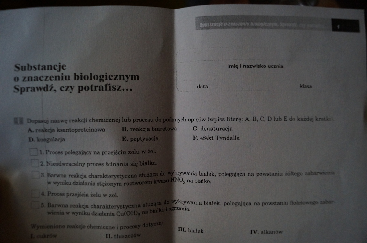 Sprawdzian Substancje O Znaczeniu Biologicznym