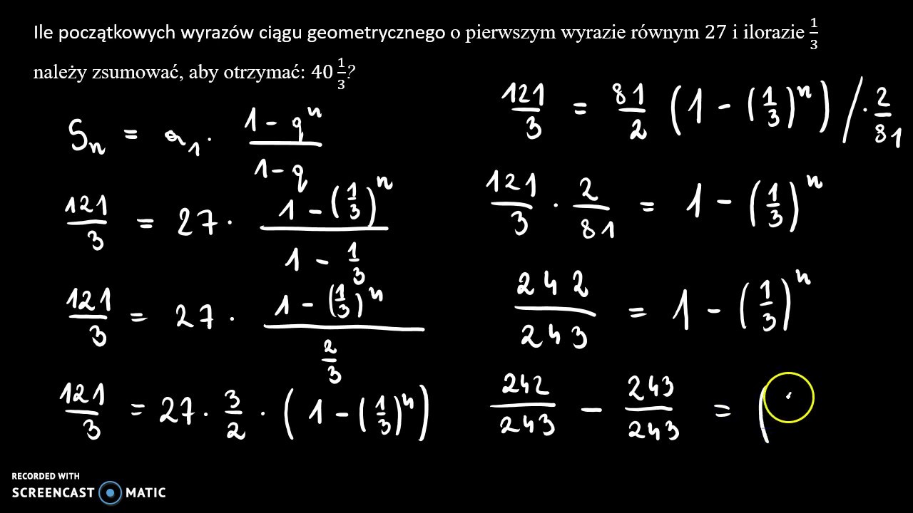 Suma początkowych wyrazów ciągu geometrycznego 4 - YouTube Suma Wszystkich Wyrazów Nieskończonego Ciągu Geometrycznego