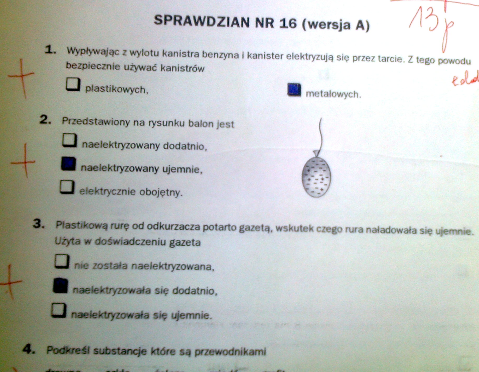 Sprawdzian Fizyka Klasa 3 Liceum Elektrostatyka