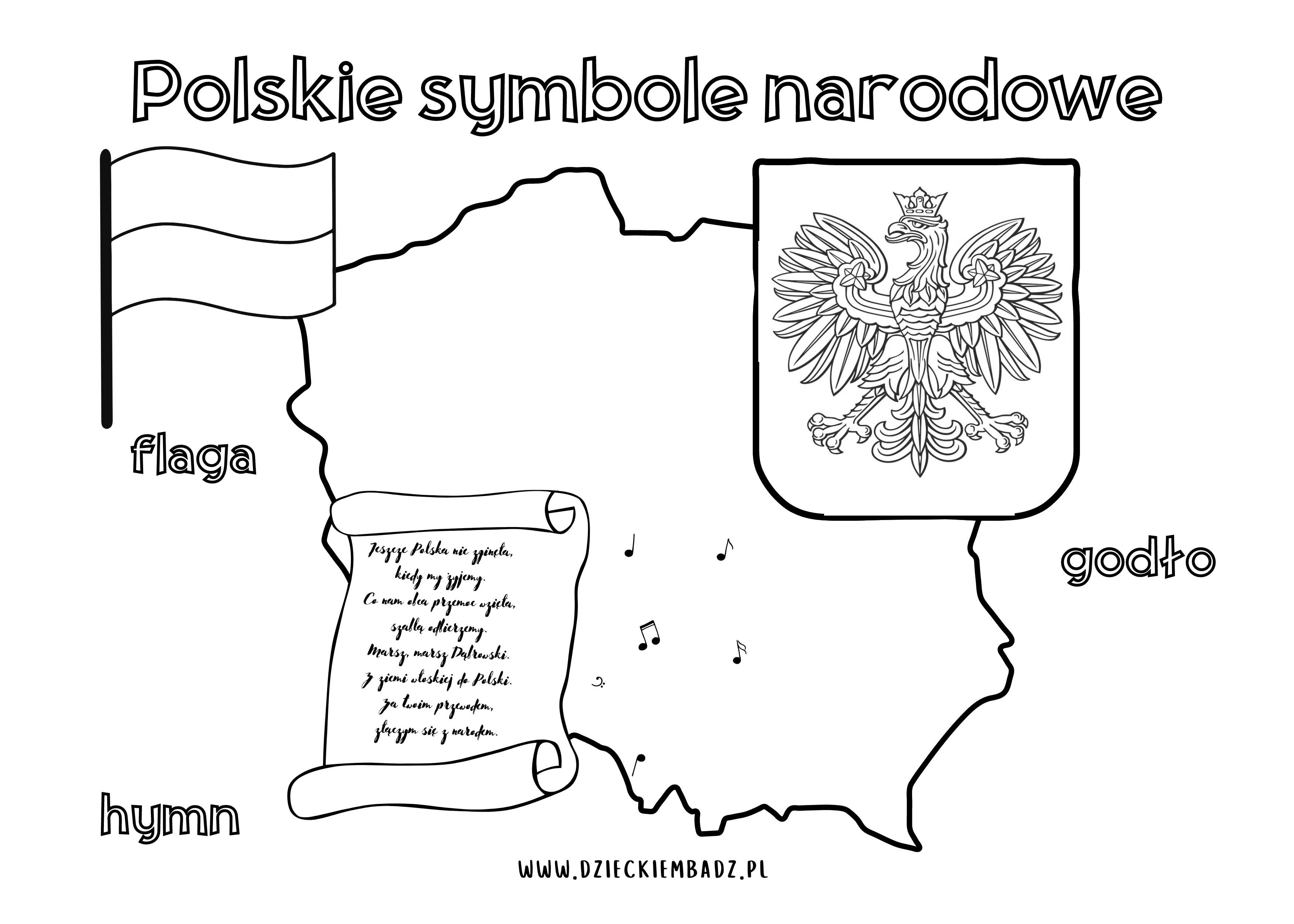 Symbole narodowe kolorowanki Symbole Narodowe Dla Dzieci Do Druku