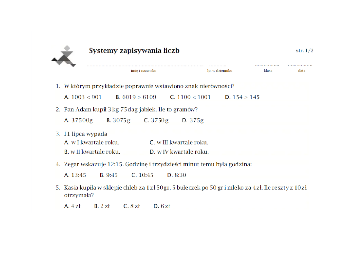Systemy zapisywania liczb - matematyka - Studocu Matematyka Klasa 4 Porównywanie Liczb