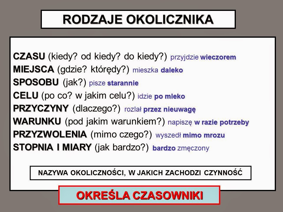 SZÓSTKA Z POLSKIEGO: CO TRZEBA UMIEĆ ZE SKŁADNI ZDANIA POJEDYNCZEGO Okolicznik Na Jakie Pytania Odpowiada