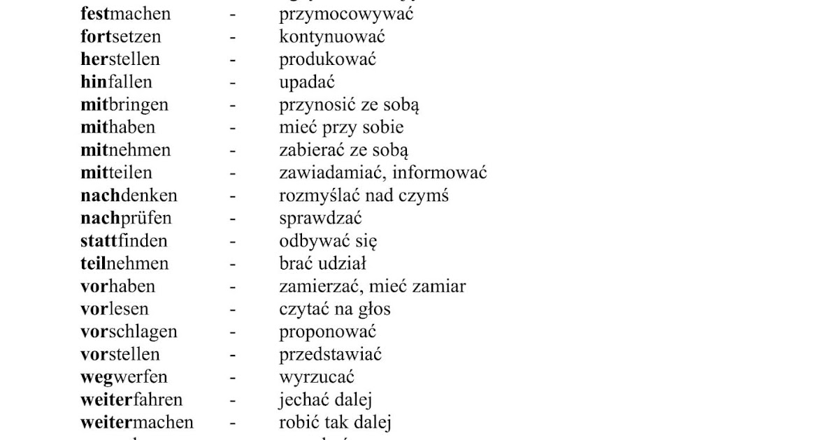 Czasowniki Rozdzielnie Zlozone W Niemieckim