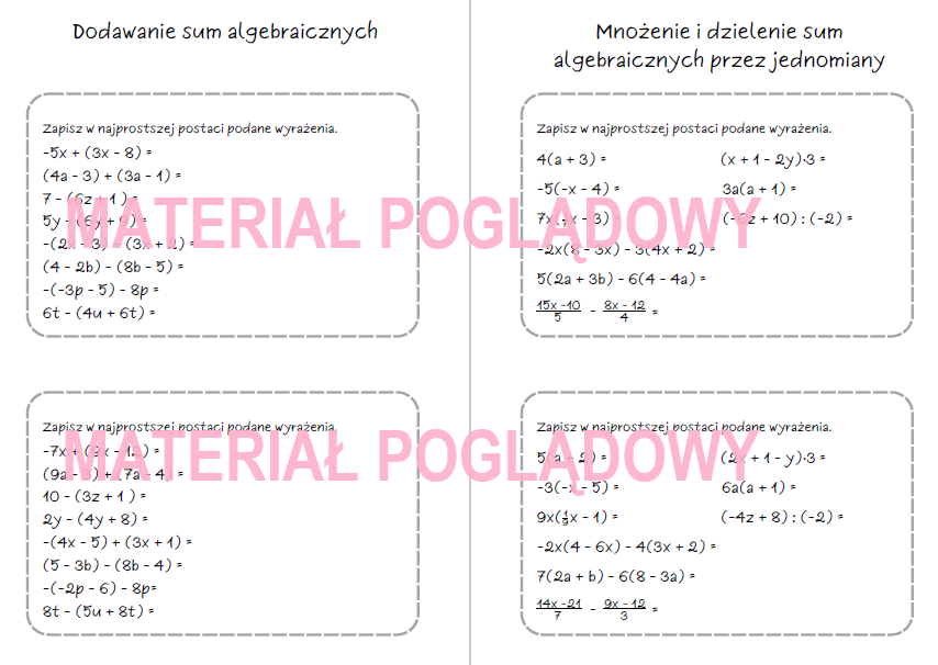 Jednomiany I Sumy Algebraiczne ćwiczenia