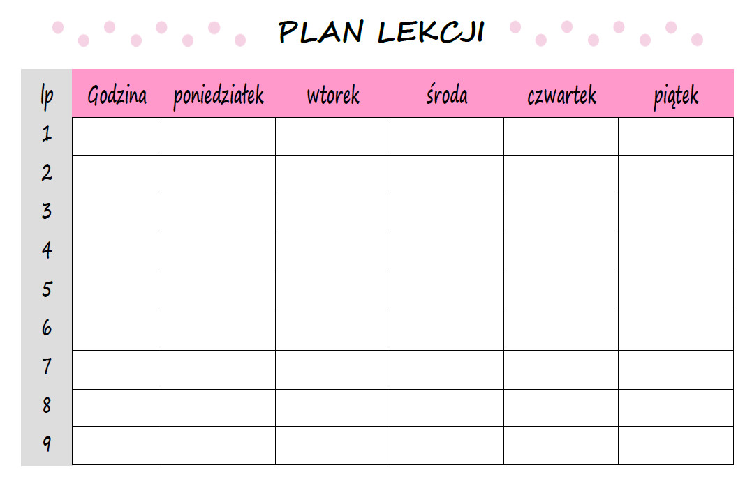 Plan Lekcji Z Godzinami Do Druku