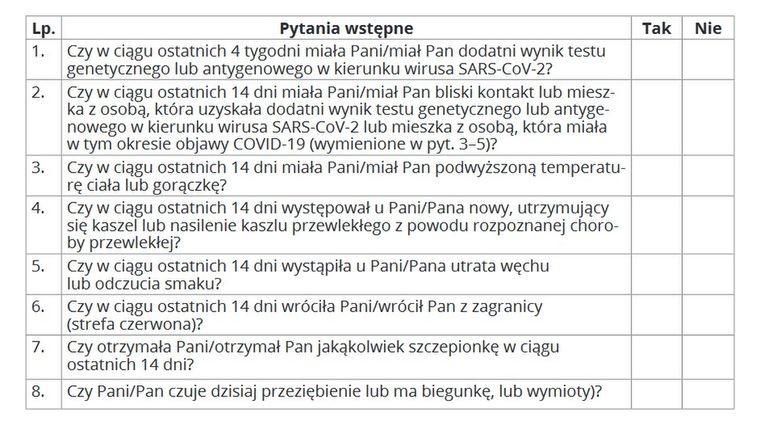 Ankieta Przed Szczepieniem Do Wydruku