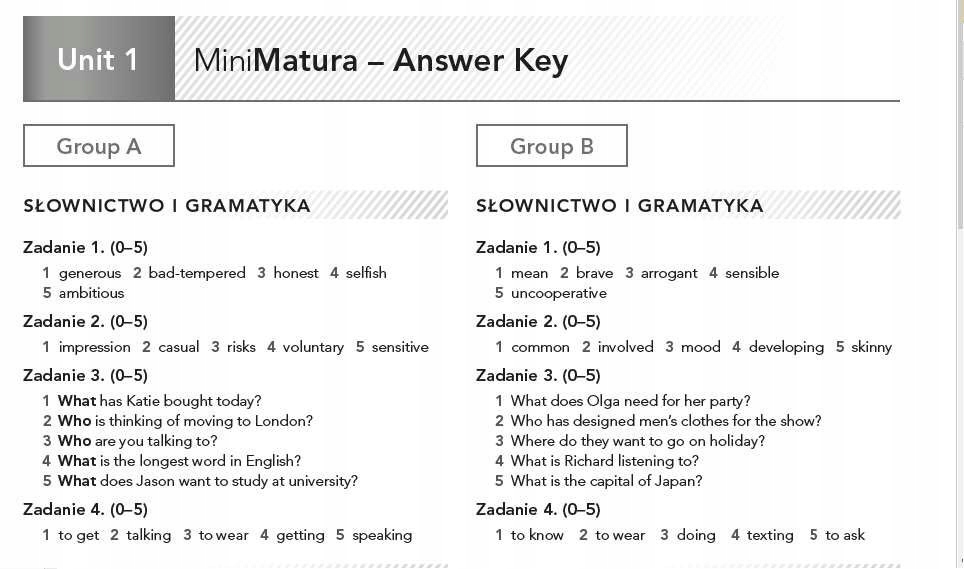 Teacher book sprawdziany matura focus 2 3 testy - 7580992181 Mini Matura Unit 5 Focus 4