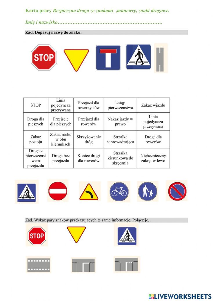Technika Znaki i przepisy - karta rowerowa Testy Znaki Drogowe Klasa 5