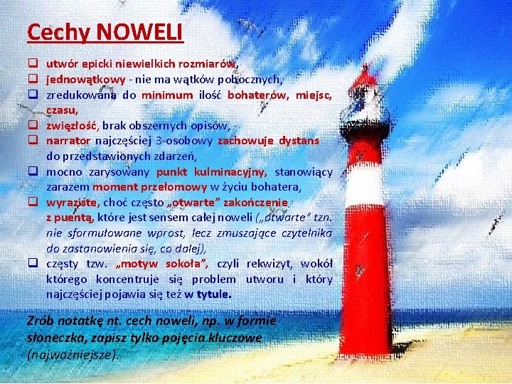 Temat lekcji LATARNIK H Sienkiewicza jako NOWELA Przepisz Cechy Noweli Na Podstawie Kamizelki