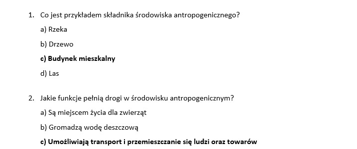 Test 1- Środowisko antropogeniczne i krajobraz najbliższej okolicy Sprawdzian Przyroda Klasa 4 Dzial 7 Poznajemy Krajobraz Najblizszej Okolicy