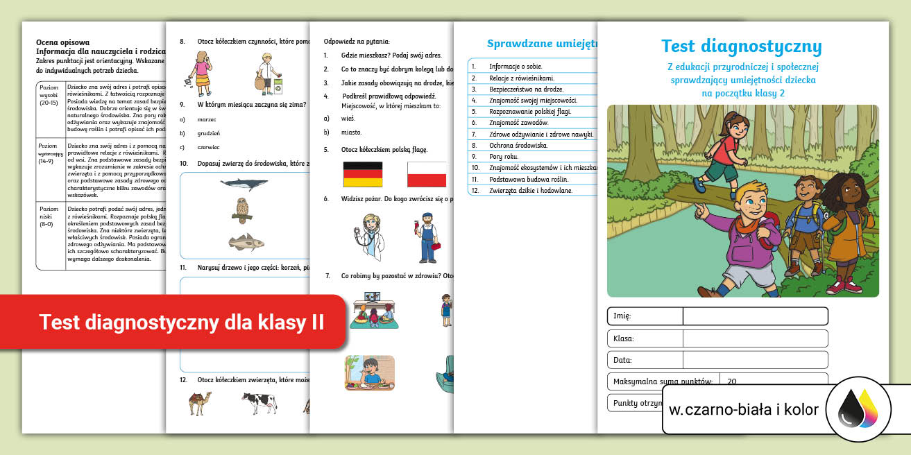 Test diagnostyczny na wstęp | Klasa 2 | Edukacja przyrodnicza i społeczna Edukacja Przyrodnicza Klasa 2 Sprawdzian