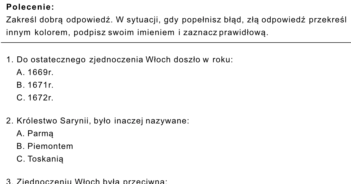 Test: Europa i Świat po wiośnie Ludów: Sprawdzian / klasówka w PDF do druku Historia Klasa 7 Europa I Swiat Po Wiosnie Ludow