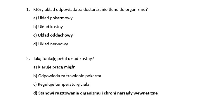 Ja I Moje Ciało Sprawdzian Klasa 4