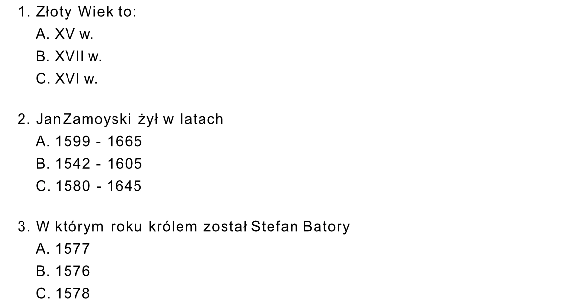 Test: Jan Zamoyski i złoty wiek Polski - sprawdzian klasa 4 w PDF Sprawdzian Zloty Wiek Polski Klc