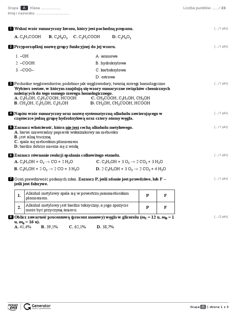 Test KL 8 Chemia - 7 Maja | PDF Chemia Dzial 2 Klasa 7 Test