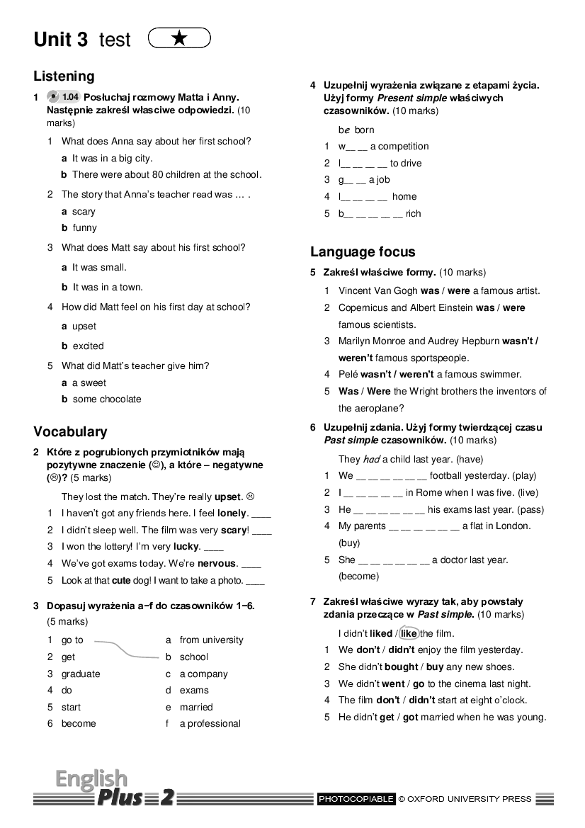 Test Z Angielskiego Klasa 3