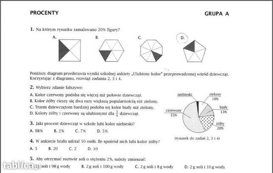 Procenty Sprawdzian 1 Gimnazjum Matematyka Z Plusem