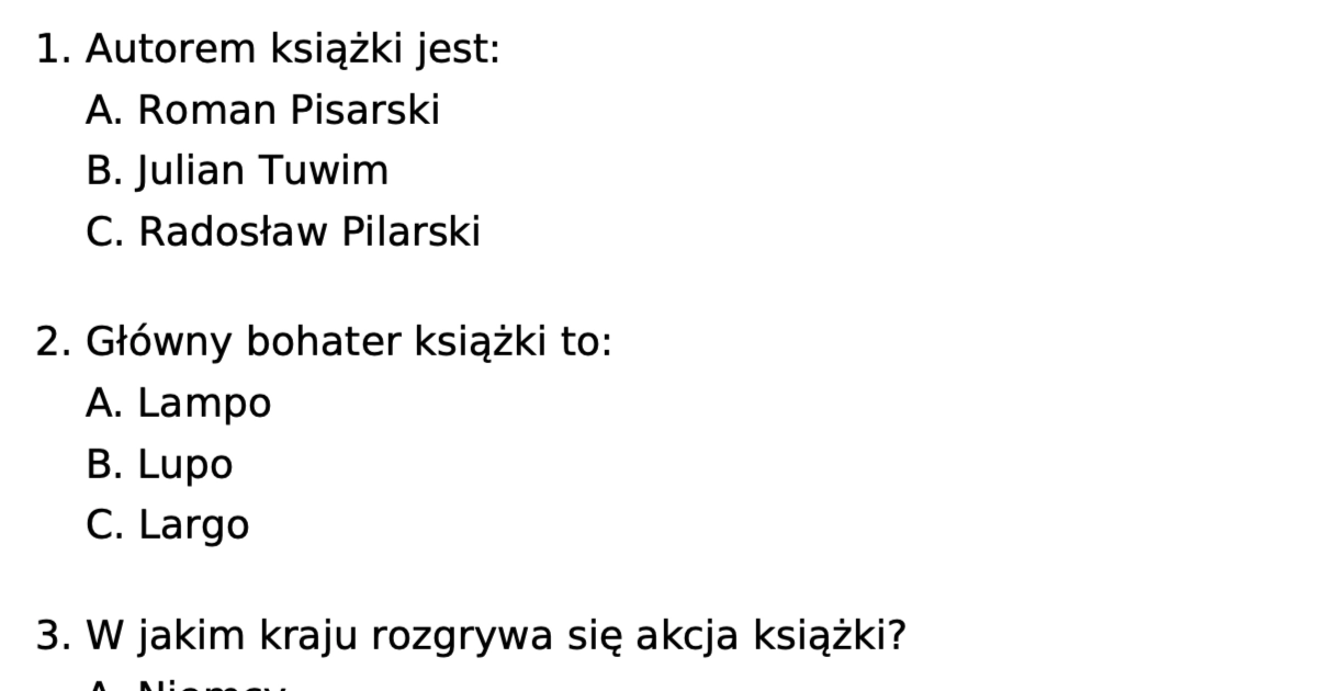 Test: O psie, który jeździł koleją: PDF do druku dla nauczycieli Test Z Lektury O Psie Ktry Jezdzil Koleja